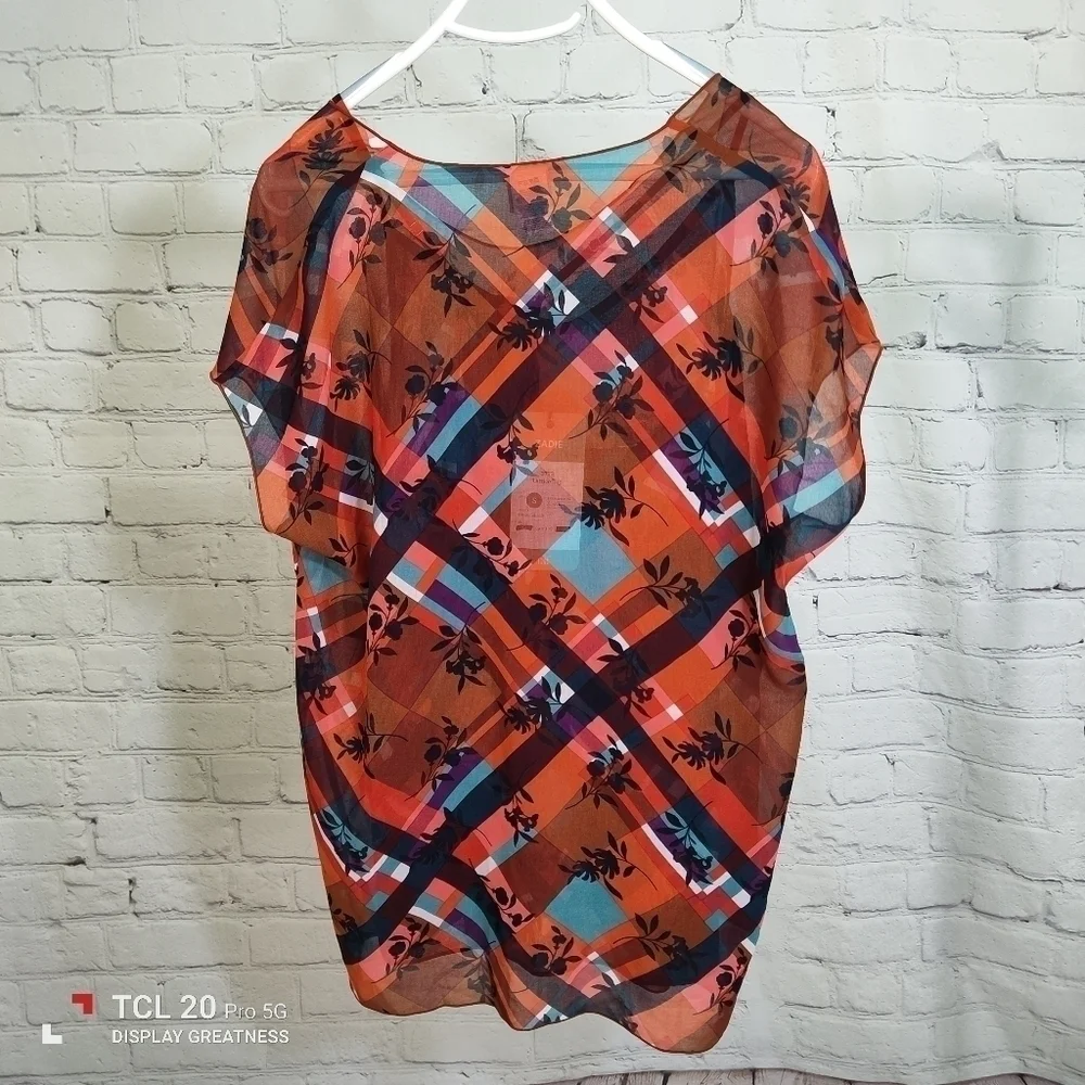 CAbi Women Lattice Top Sz S Zadie Flower Check Style 3773 Cami Semi Sheer Plaid - Picture 4 of 8